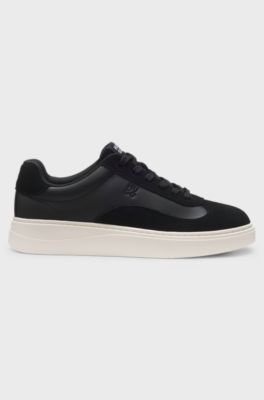 Mixed-material cupsole trainers with debossed logo, Black