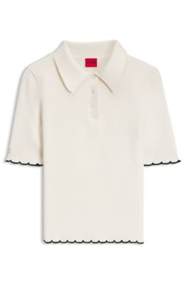 Rib-knit polo sweater, Natural