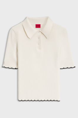 Rib-knit polo sweater, Natural