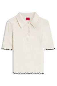 Rib-knit polo sweater, Natural