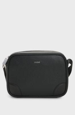 Borsa a tracolla in pelle riciclata, Nero