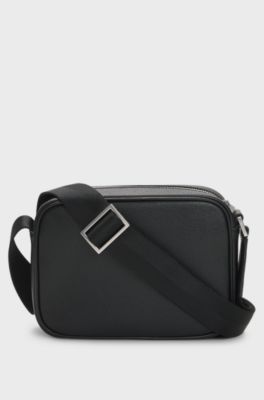 Recycled-leather crossbody bag, Black