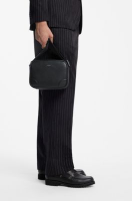 Recycled-leather crossbody bag, Black