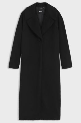 Cocoon-shaped coat in textured fabric, Black