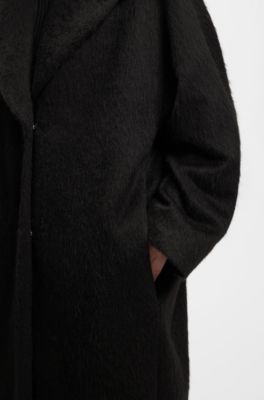 Cocoon-shaped coat in textured fabric, Black