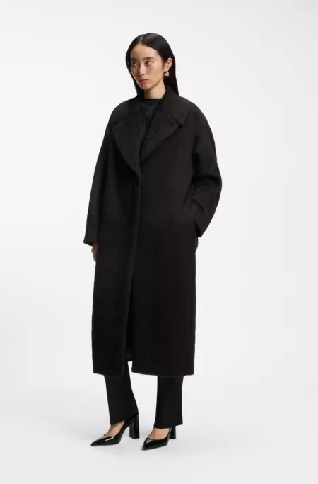 Cocoon-shaped coat in textured fabric
