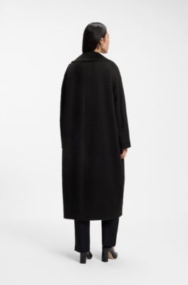 Cocoon-shaped coat in textured fabric, Black