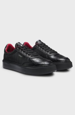 Sneakers in similpelle con stampa stile coccodrillo e suola con plateau, Nero