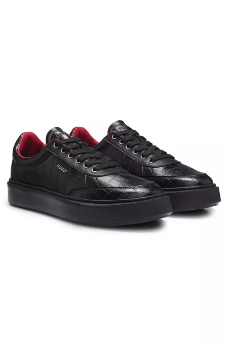 Crocodile-print trainers in faux leather with platform sole