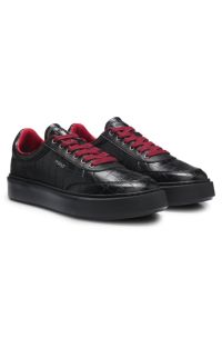 Crocodile-print trainers in faux leather with platform sole, Black