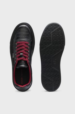 Crocodile-print trainers in faux leather with platform sole, Black