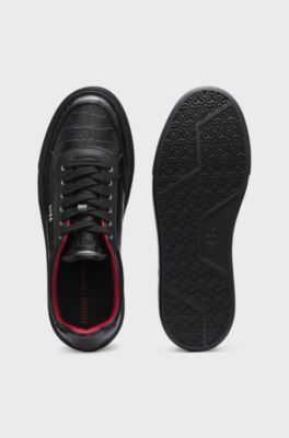 Crocodile-print trainers in faux leather with platform sole, Black