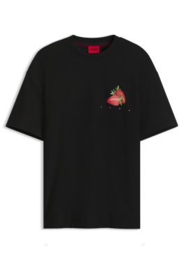 Cotton-jersey T-shirt with graphic print, Black