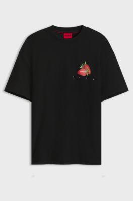 Cotton-jersey T-shirt with graphic print, Black