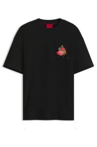 Cotton-jersey T-shirt with graphic print, Black
