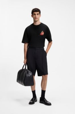 Cotton-jersey T-shirt with graphic print, Black