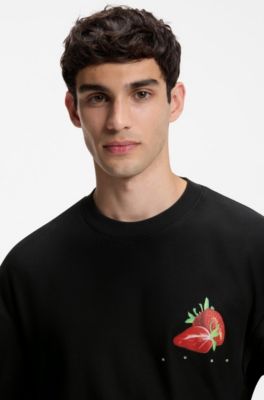 Cotton-jersey T-shirt with graphic print, Black