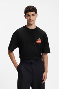 Cotton-jersey T-shirt with graphic print, Black