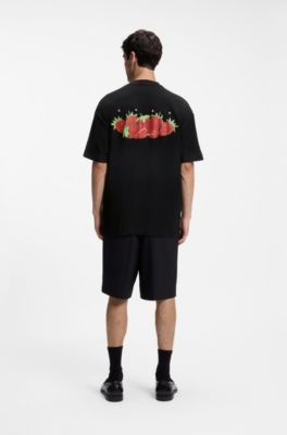 Cotton-jersey T-shirt with graphic print, Black