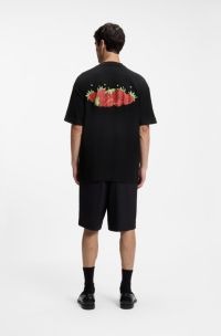 Cotton-jersey T-shirt with graphic print, Black