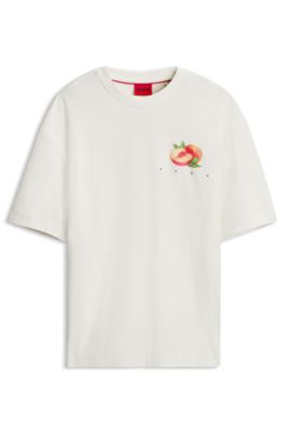Cotton-jersey T-shirt with graphic print, Natural