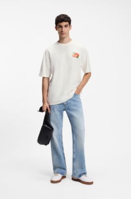 Cotton-jersey T-shirt with graphic print, Natural