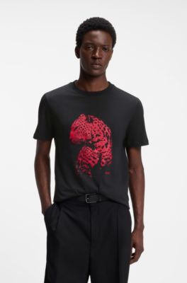 T-shirt en jersey de coton &agrave; imprim&eacute; graphique, Noir