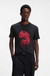Camiseta de punto de algod&oacute;n con estampado gr&aacute;fico, Negro