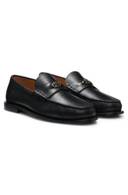 Grained-leather loafers, Black