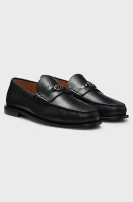Grained-leather loafers, Black