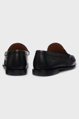 Grained-leather loafers, Black