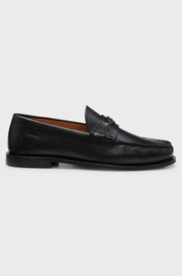 Grained-leather loafers, Black