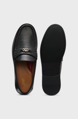 Grained-leather loafers, Black