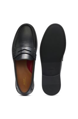 HUGO - Mocassins en cuir avec finition Penny - Noir