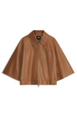 Leather blouson jacket, Brown