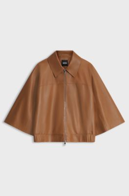 Leather blouson jacket, Brown