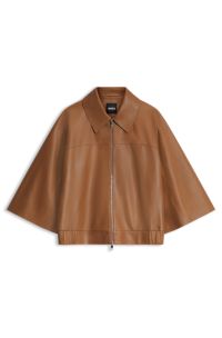 Leather blouson jacket, Brown