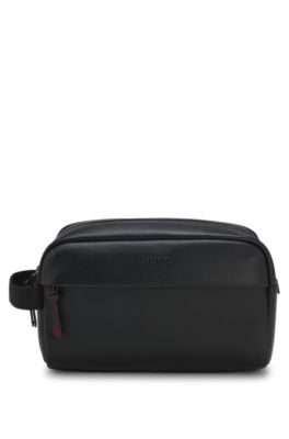 Faux-leather wash bag, Black