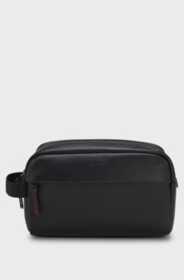 Faux-leather wash bag, Black