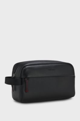Faux-leather wash bag, Black