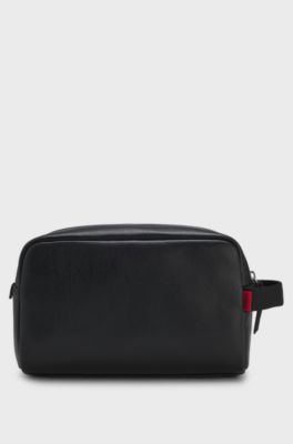 Faux-leather wash bag, Black