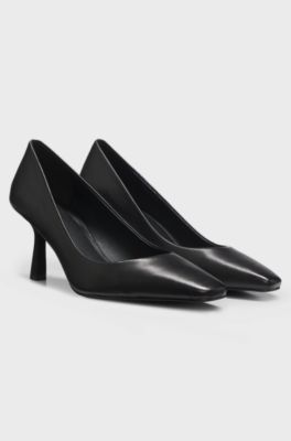 Leather pumps with angled toe, Black