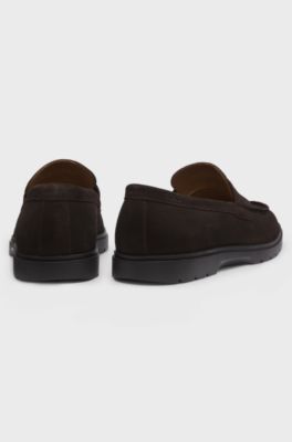 Penny-trim suede loafers, Dark Brown