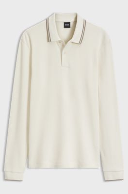 Waffle-structure polo shirt in stretch cotton, Natural