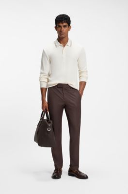 Waffle-structure polo shirt in stretch cotton, Natural