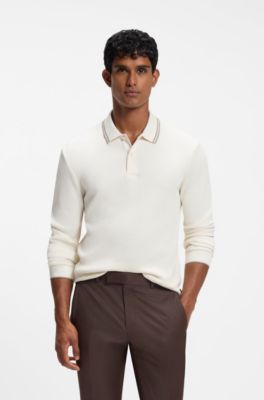 Waffle-structure polo shirt in stretch cotton, Natural