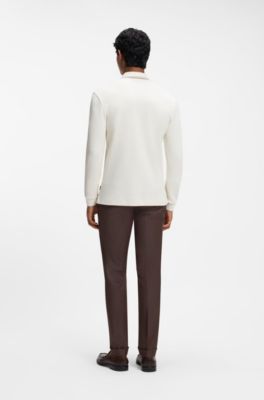 Waffle-structure polo shirt in stretch cotton, Natural
