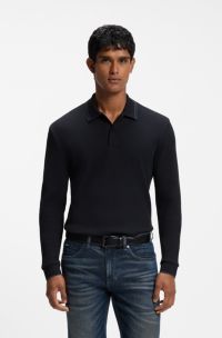 Polo con estructura de rejilla en algod&oacute;n el&aacute;stico, Azul oscuro