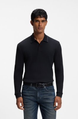 Waffle-structure polo shirt in stretch cotton