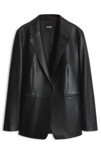 Relaxed-fit leather jacket with notch lapels, Black